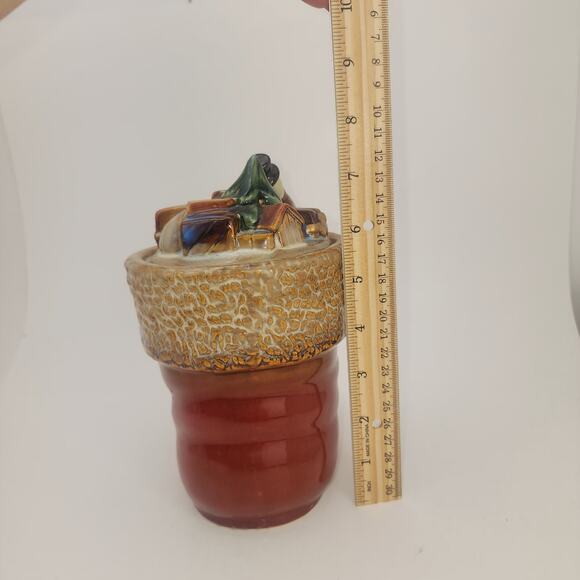 Gibson Ceramic Santa Boot Cookie Jar with Lid Christmas Holiday Red Santa Party - Picture 5 of 9